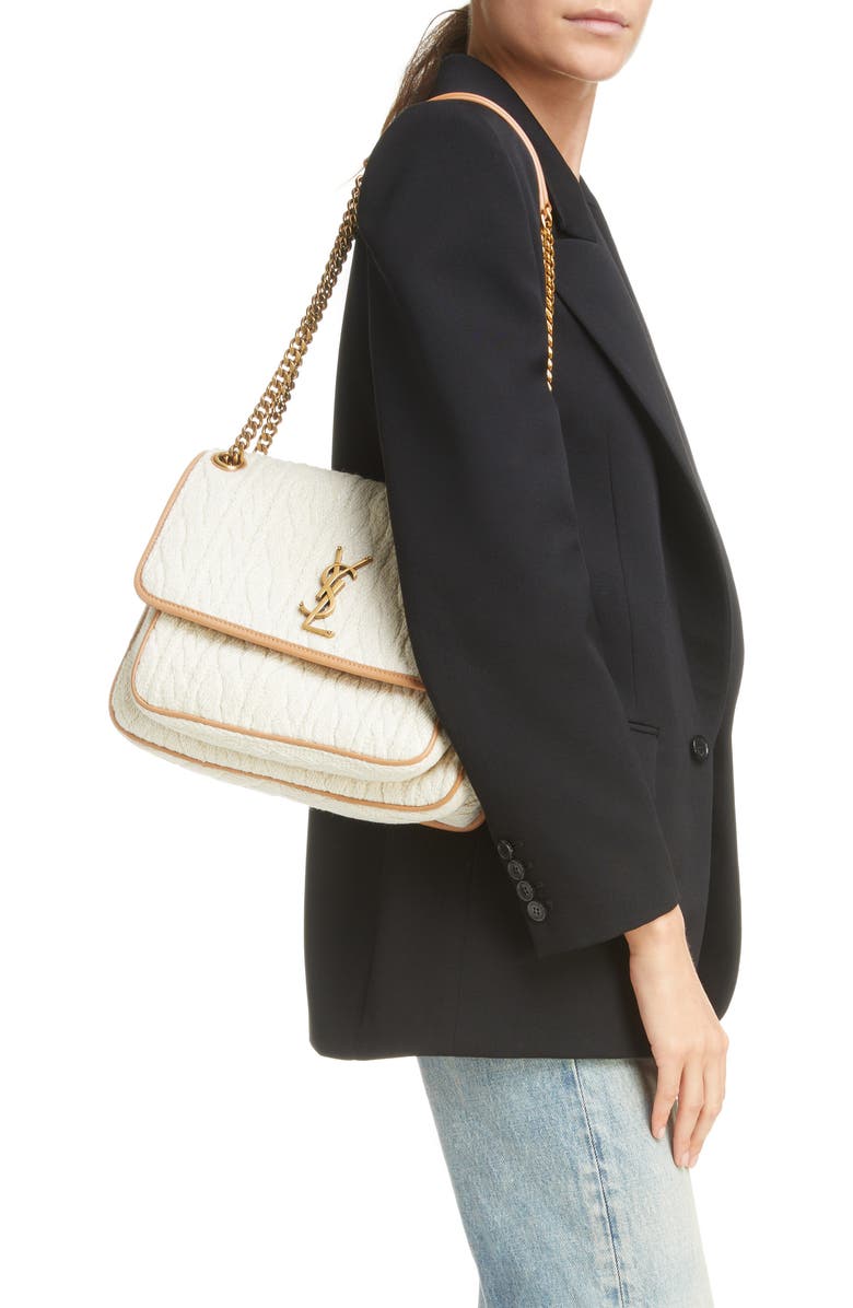 Saint Laurent Medium Niki Jacquard Shoulder Bag, Alternate, color, Soy Milk