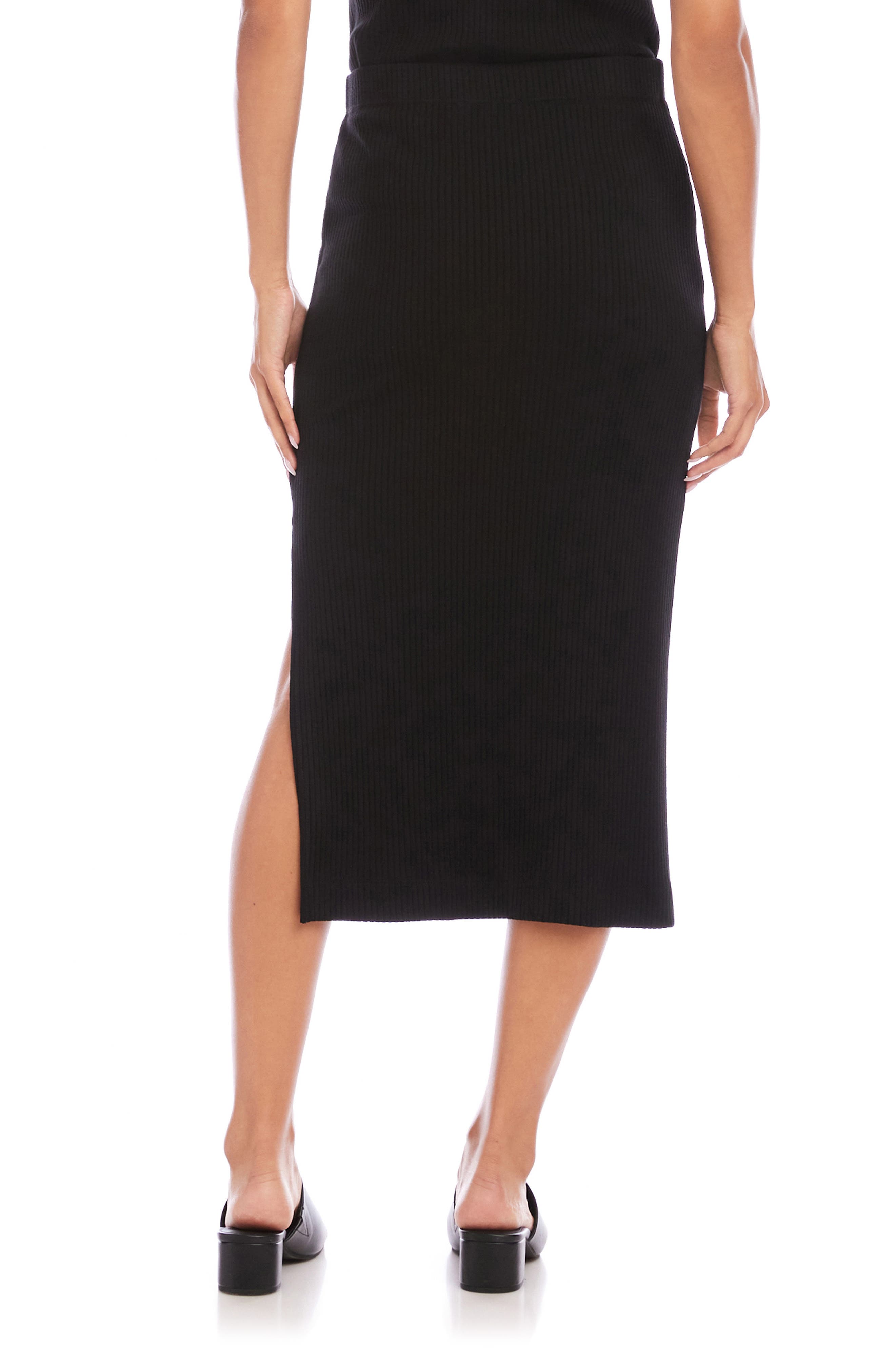 Rib Side Slit Midi Skirt - image 2