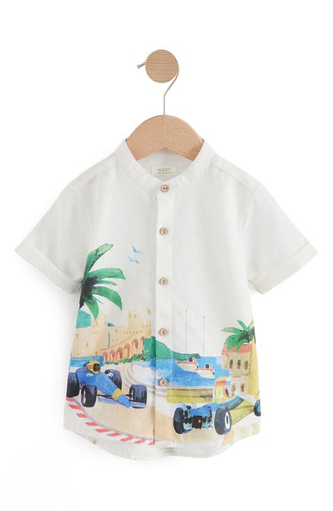 Kids' Race Track Short Sleeve Linen & Cotton Button-Up Shirt (Little Kid)