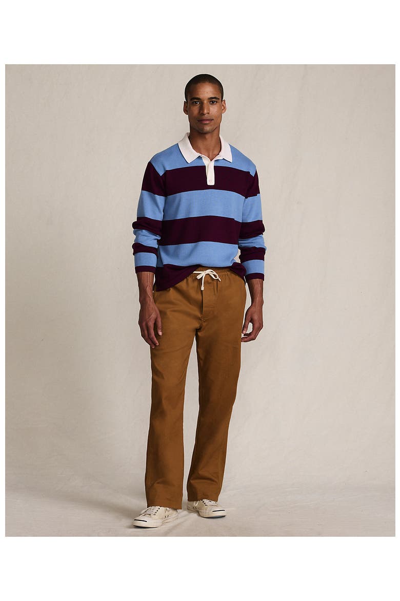 Long Sleeve Cotton Rugby Sweater Polo, Alternate, color, Burgundy/Persian Blue Stripe
