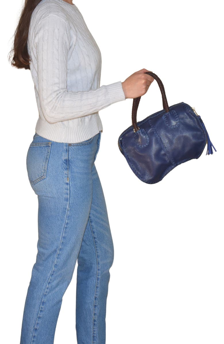 Carlos Falchi Mini Barrel Leather Bag CF278, Alternate, color, Navy