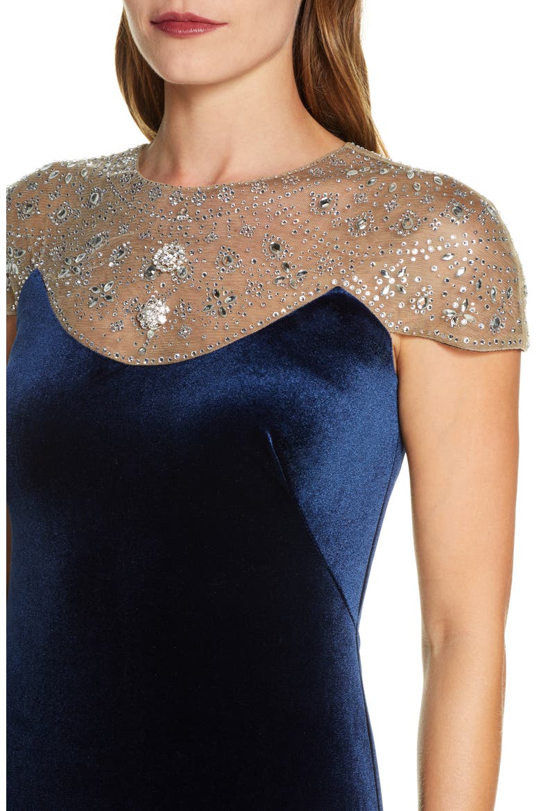 Embellished Velvet Gown, Alternate, color, NAVY