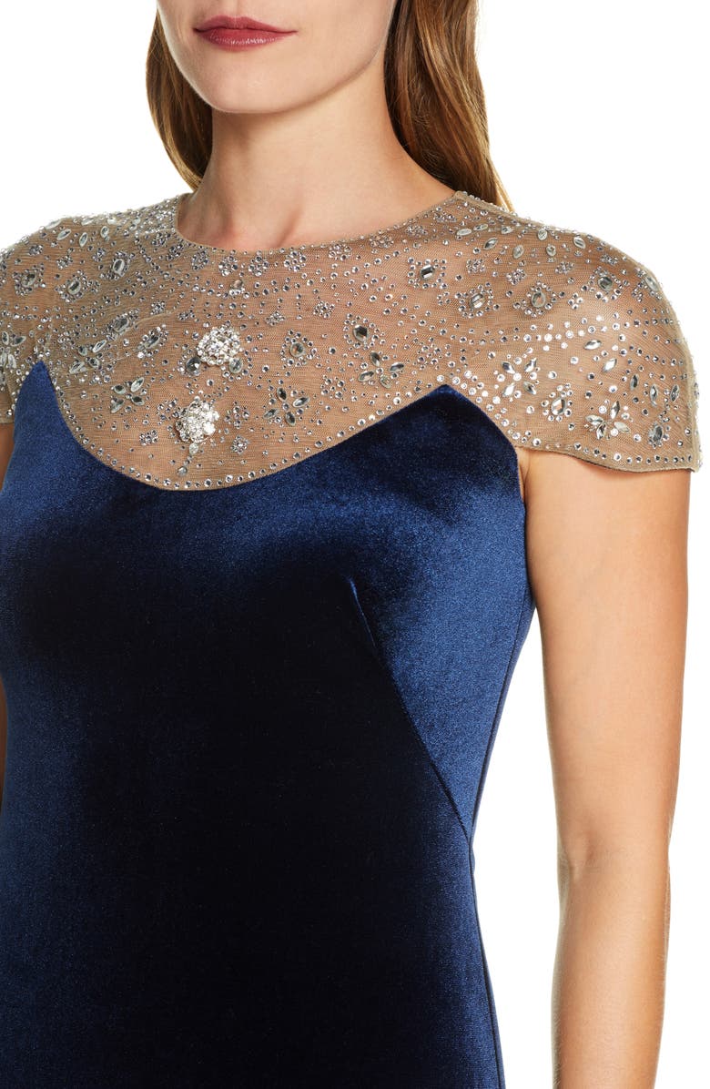 Tadashi Shoji Embellished Velvet Gown, Alternate, color, 