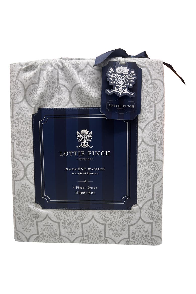 Garment Washed Sheet Set, Alternate, color, GREY DAMASK