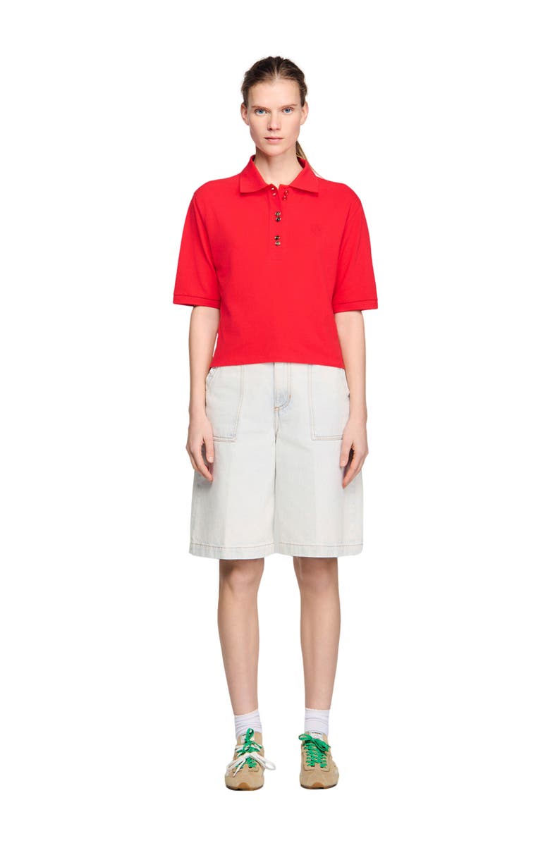 SANDRO Polo shirt with decorative buttons, Alternate, color, Red