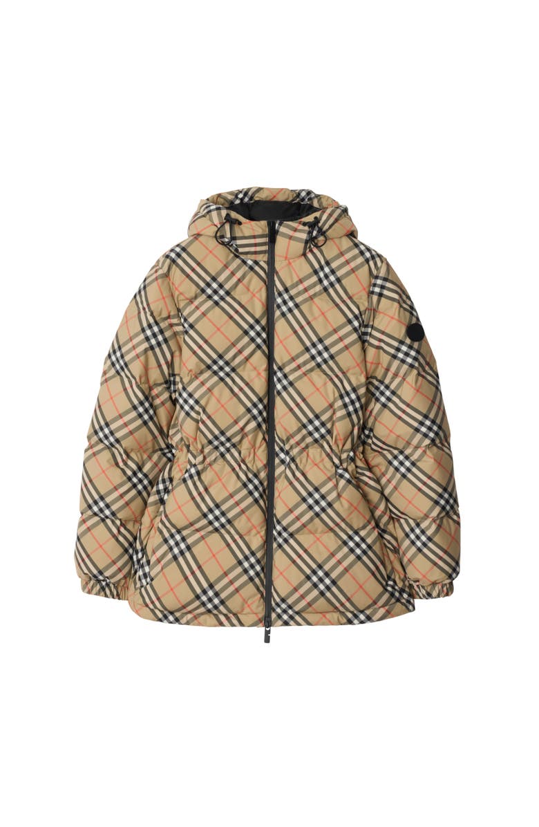Burberry Check Nylon Hooded Puffer Jacket, Alternate, color, Sand Beige