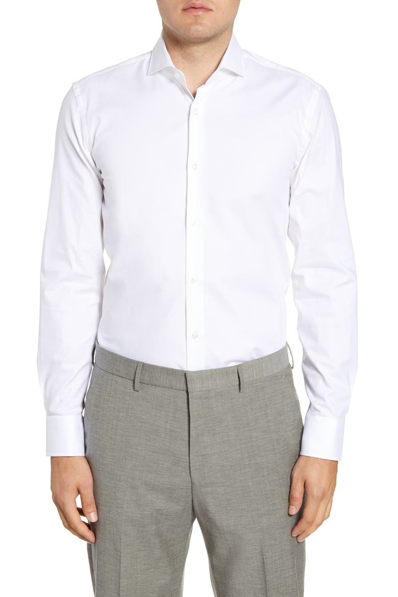 Slim Fit Solid Stretch Cotton Dress Shirt, Main, color, WHITE