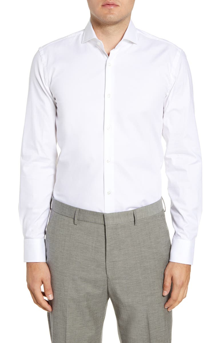 BOSS Slim Fit Solid Stretch Cotton Dress Shirt, Main, color,