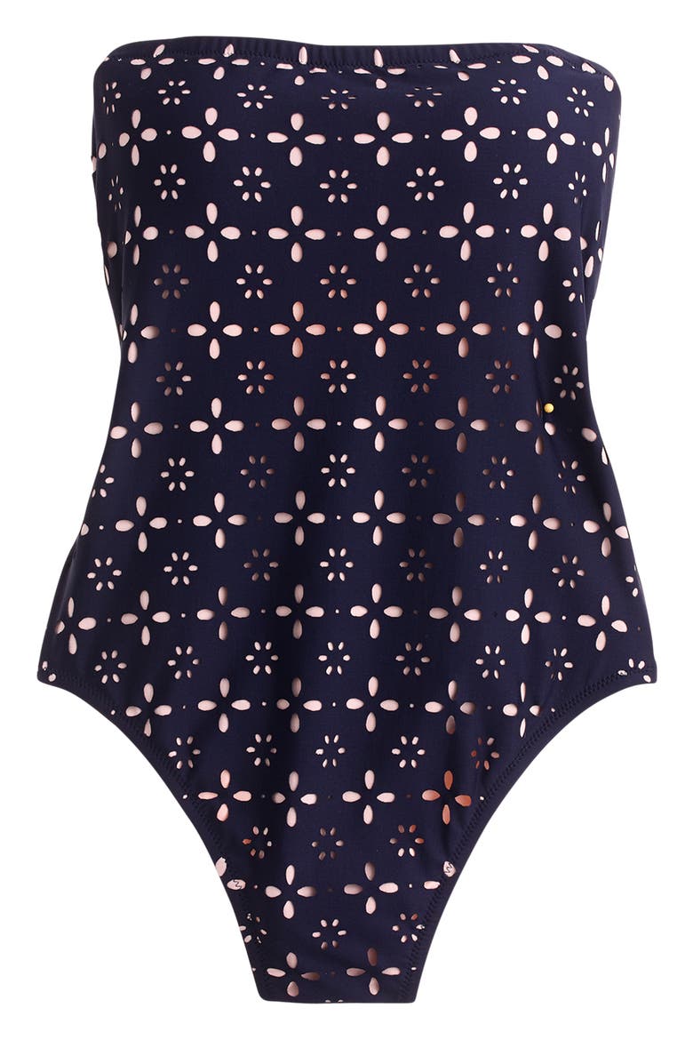 Crochet One-Piece Swimsuit, Alternate, color, NAVY BLUSH