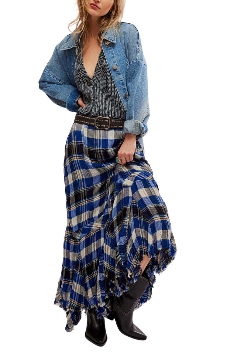 Free People Bordeaux Plaid Maxi Skirt, Alternate, color, 