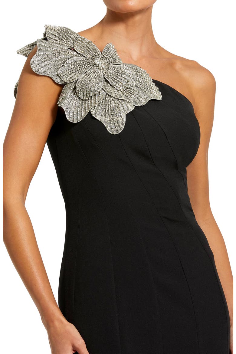 Petite Crepe One Shoulder Gown With Flower Detail, Alternate, color, Black