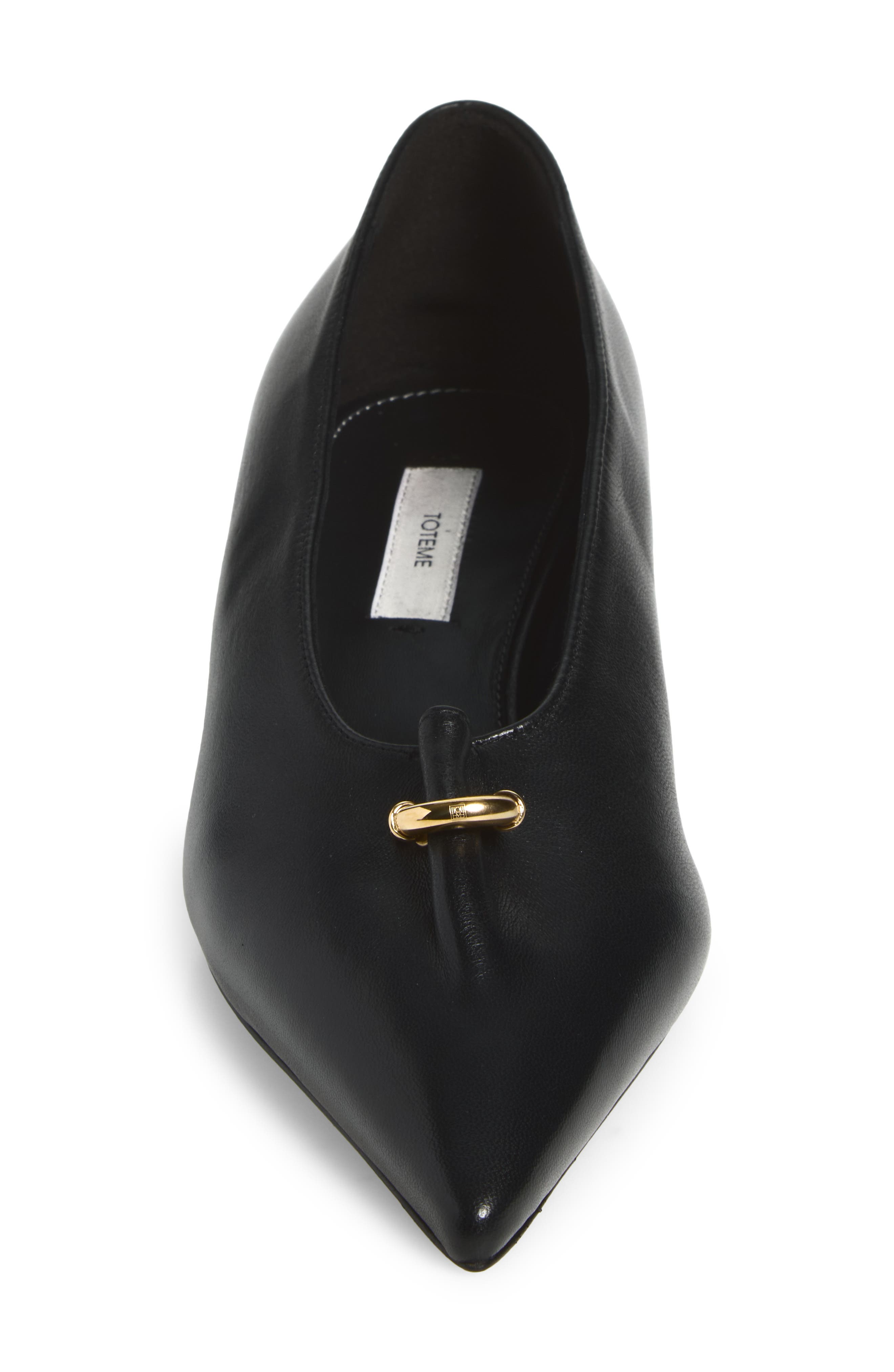 Pierced Pointed Toe Leather Pump, Alternate, color, BLACK
