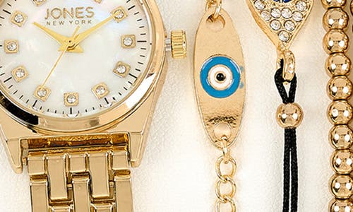 Jones New York Mother-of-pearl Dial Bracelet Watch & Stackable Bracelet Set, 26mm X 32mm In Gold