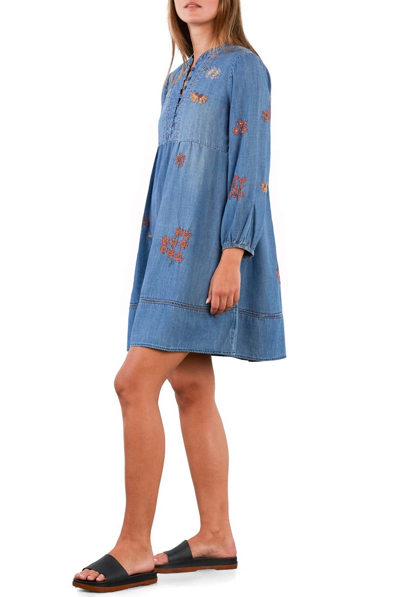 La La La Embroidered Long Sleeve Denim Dress, Alternate, color, WASHED DENIM