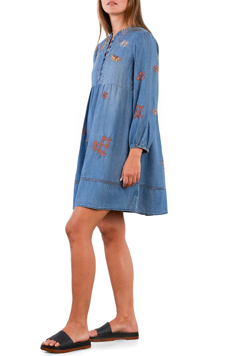 Billy T La La La Embroidered Long Sleeve Denim Dress, Alternate, color, Washed Denim