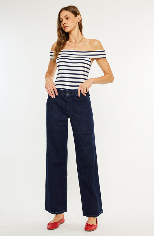 Kancan Kayla High Rise Trouser Wide Leg Jeans In Blue