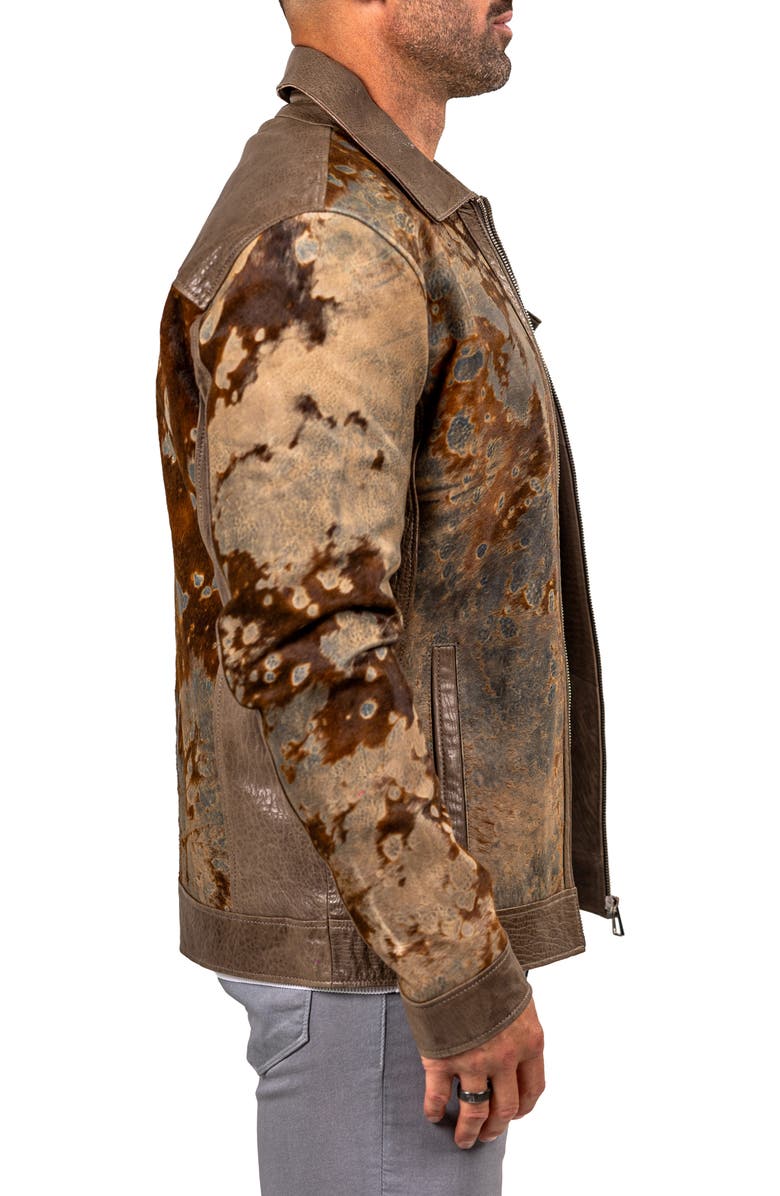 Maceoo Leather & Genuine Calf Hair Jacket, Alternate, color, Brown