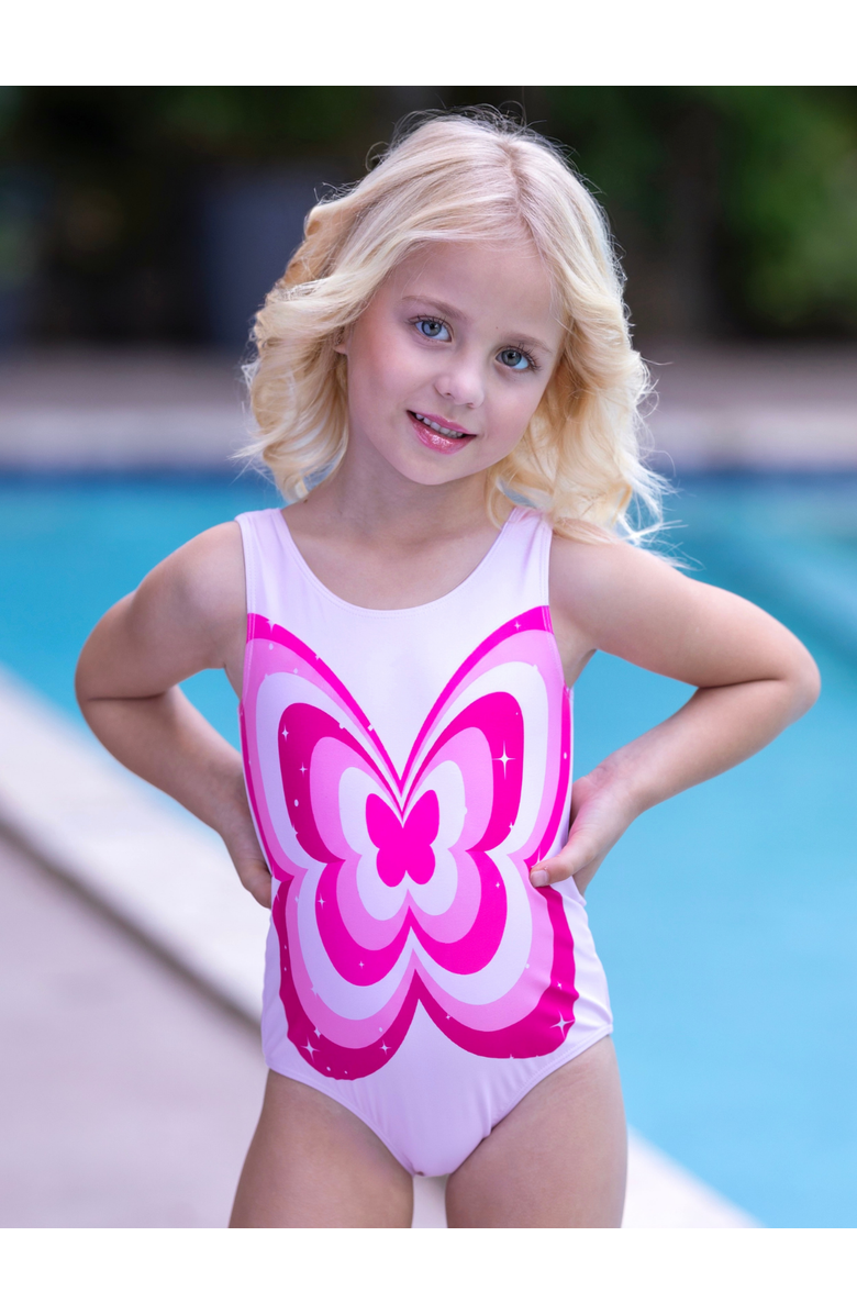 Mia Belle Girls Butterfly Bloom Y2K Pink One-Piece Swimsuit, Alternate, color, Pink