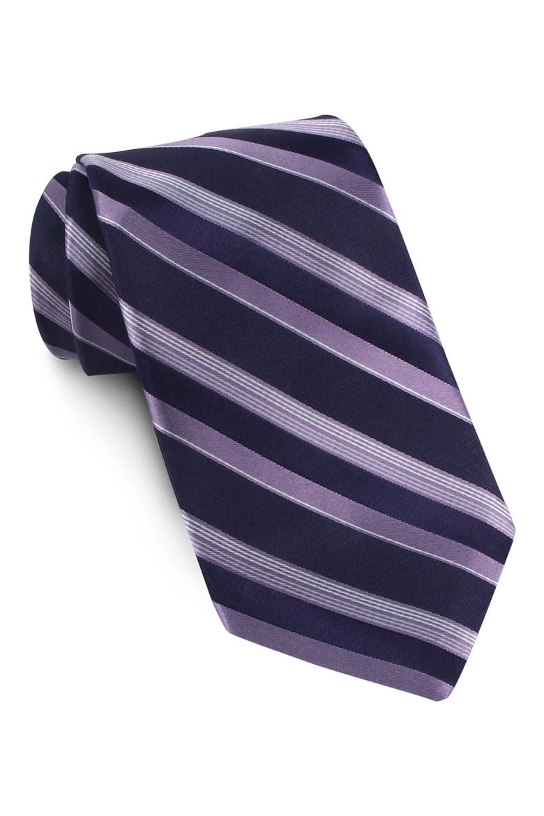 Stripe Silk Tie, Main, color, NAVY/ LILAC