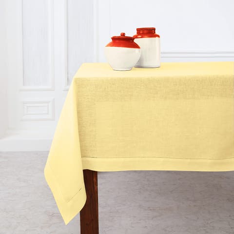 Linen Tablecloth for Kitchen Dining Table Decor - Classic Hemstitch
