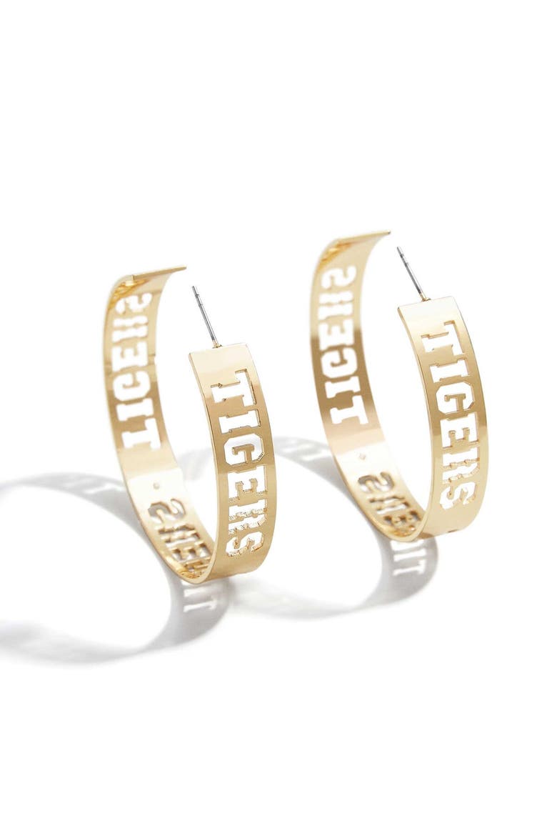 x Baublebar Detroit Tigers Large Cutout Hoop Earrings, Main, color, Gold