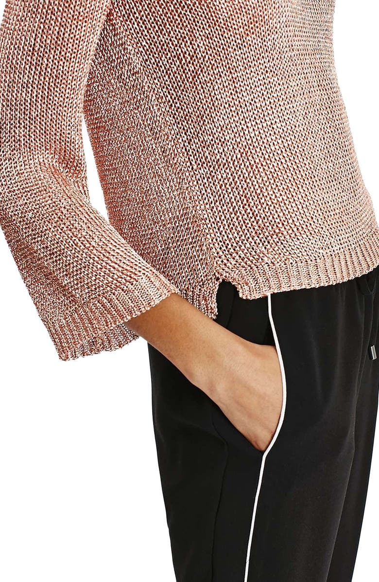 Topshop Fluted Sleeve Crop Sweater, Alternate, color, 