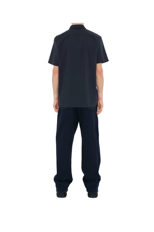 Burberry Stretch-cotton Ekd-embroidered Slim Shirt In Blue