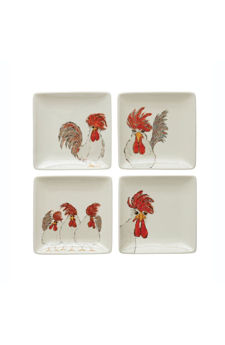Storied Home Stoneware Plate with Chicken, Set of 4 Styles, Main, color, White