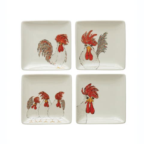 Stoneware Plate with Chicken, Set of 4 Styles
