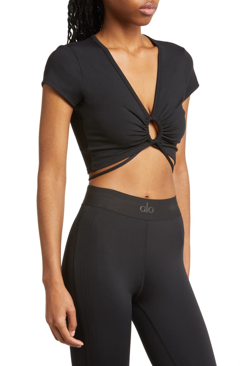 Airbrush Keyhole Cutout Crop Top, Alternate, color, BLACK
