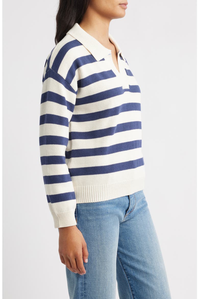 Stripe Johnny Collar Sweater, Alternate, color, NAVY