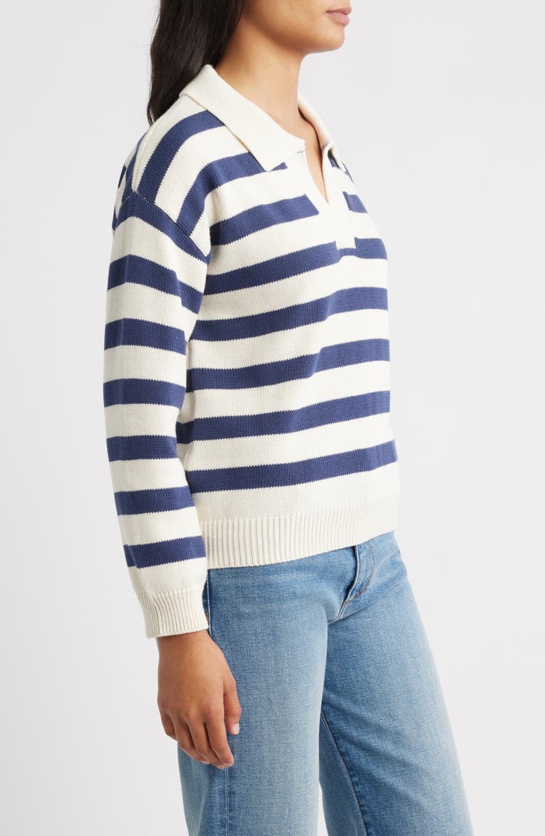 Hatley Stripe Johnny Collar Sweater, Alternate, color, Navy