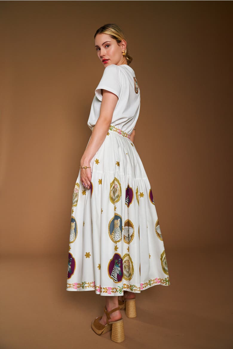 Printed Cotton Skirt With Pockets, Alternate, color, White / Multicolour