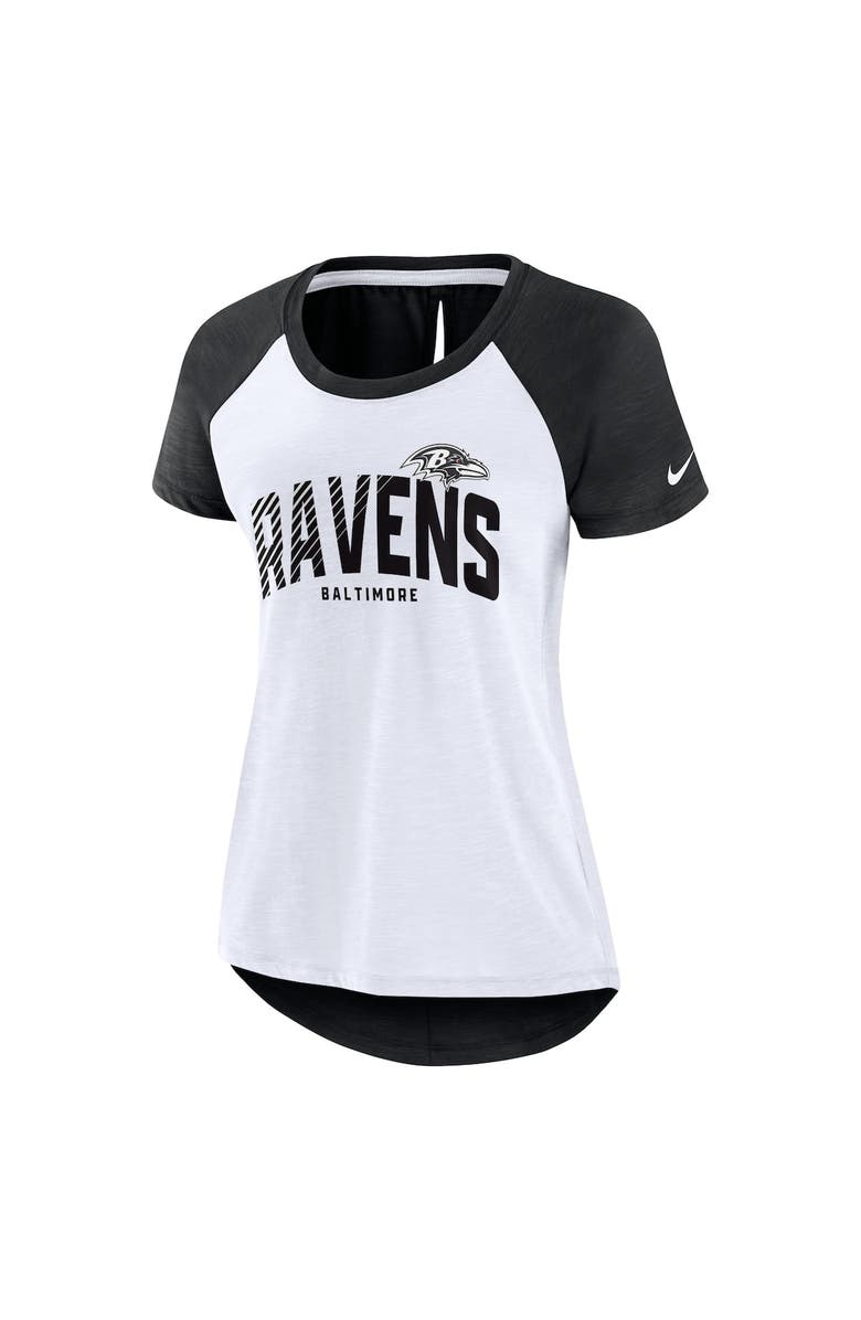 Nike Women's Nike White/Heather Scarlet Baltimore Ravens Back Slit Lightweight Fashion T-Shirt, Alternate, color,