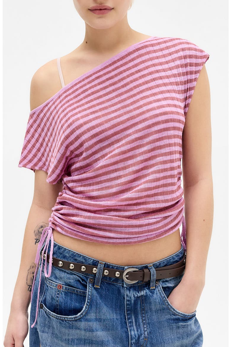 Bailey Striped Ruched Top, Main, color, PINK STRIPE