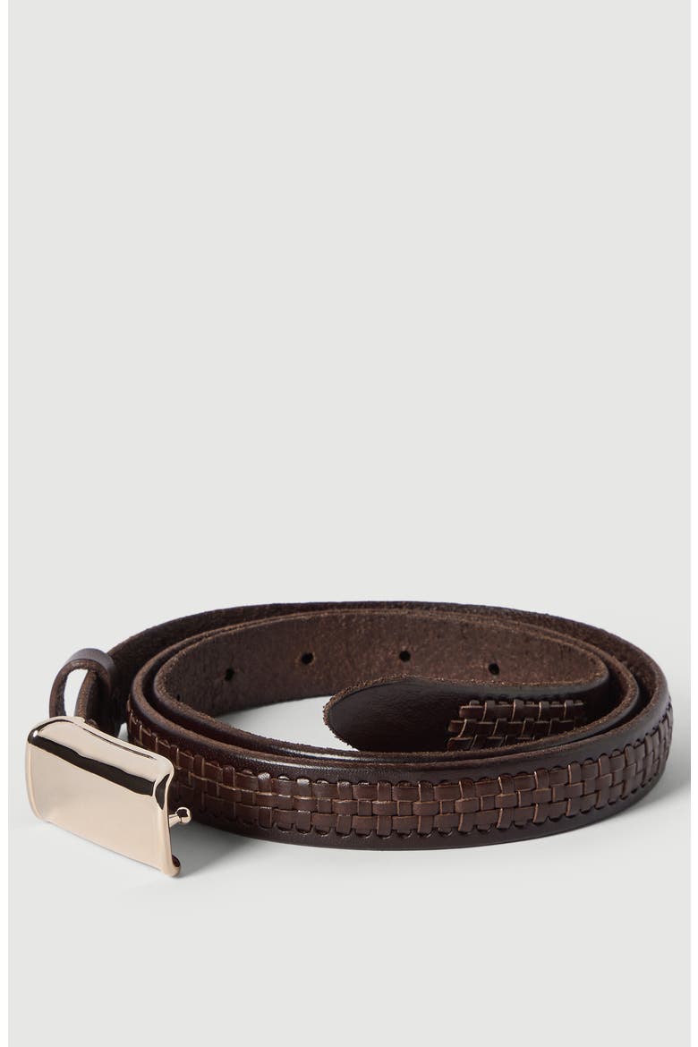 Textured calfskin belt with box-frame buckle, Alternate, color, Rust Brown