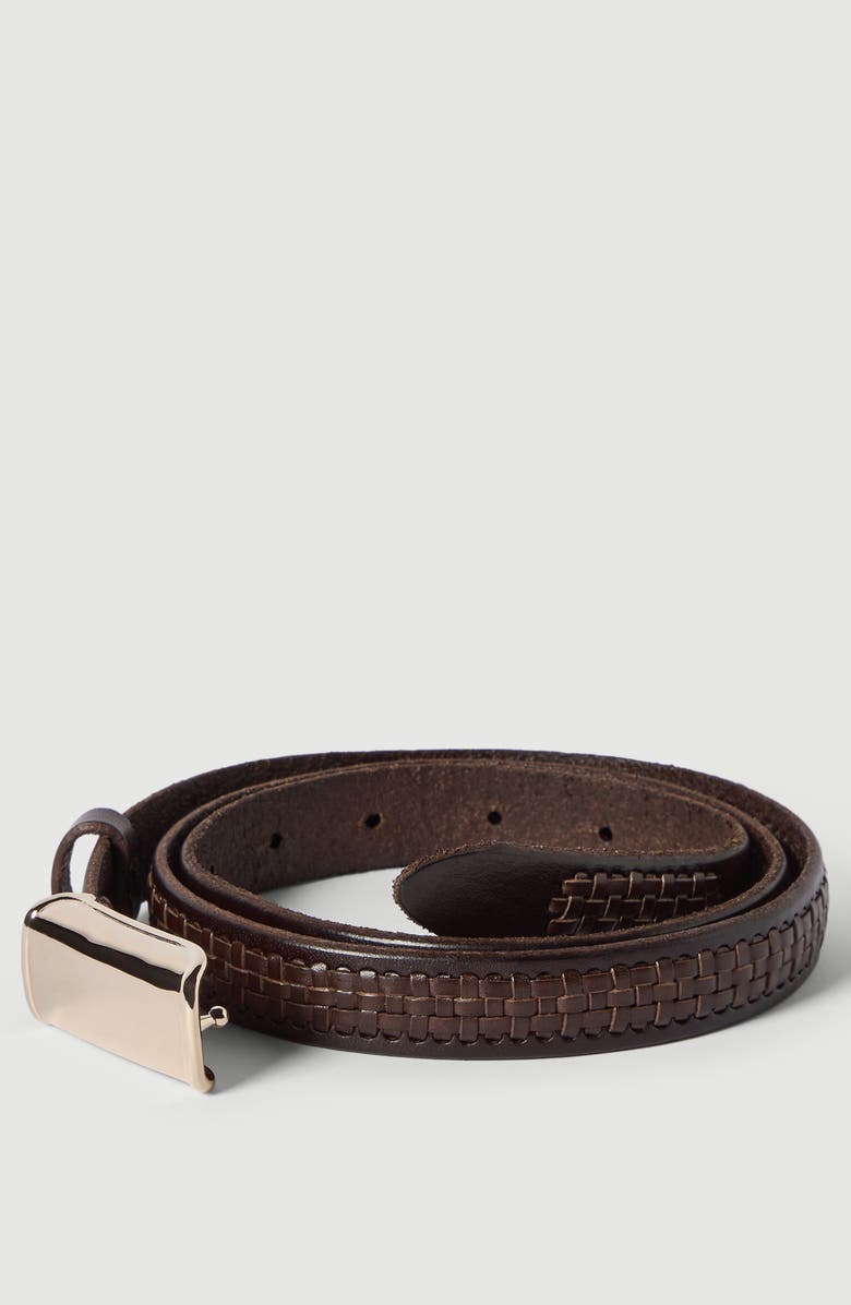 Brunello Cucinelli Textured calfskin belt with box-frame buckle, Alternate, color, Rust Brown
