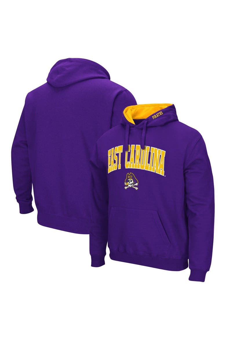 Men's Colosseum Purple ECU Pirates Arch and Logo Pullover Hoodie, Main, color, Purple
