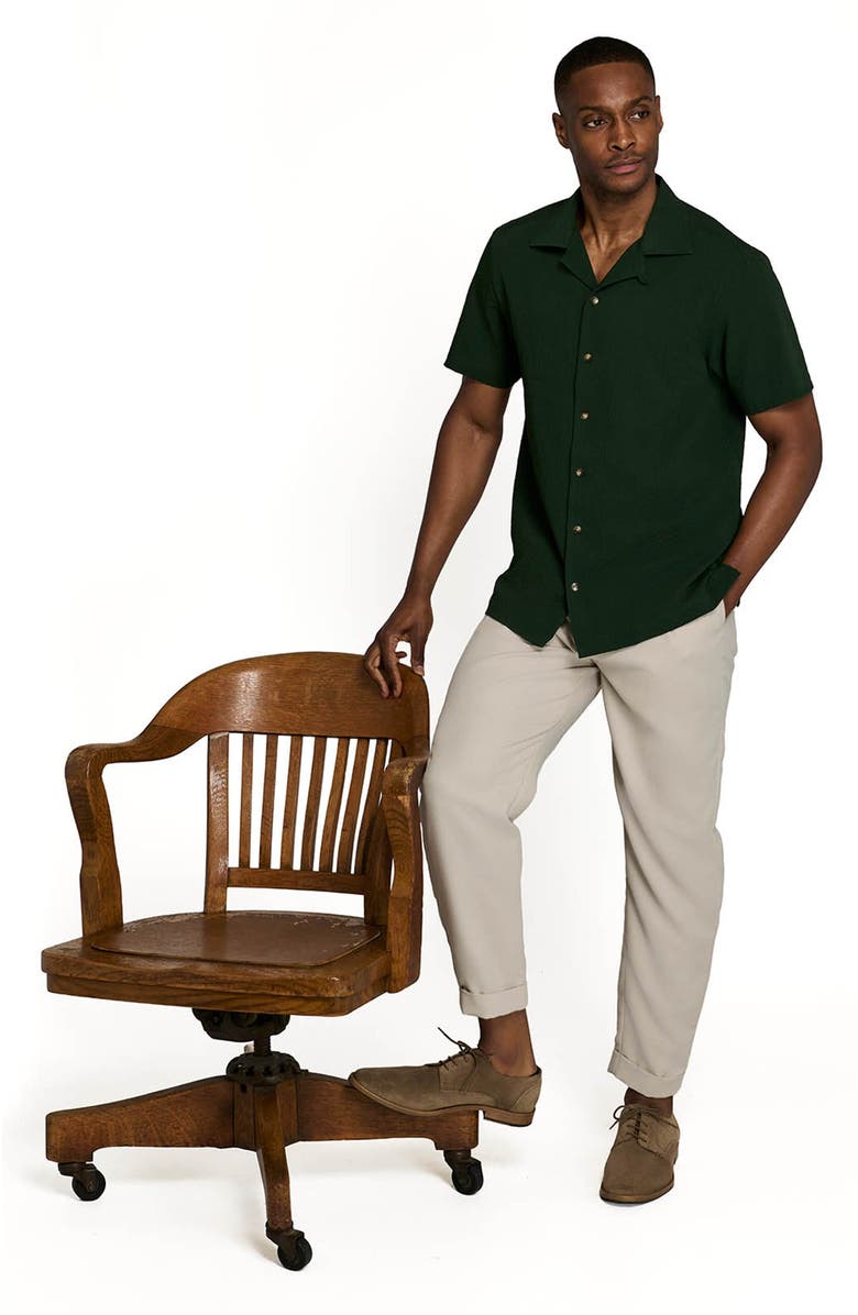 Brooklyn Brigade Solid Myrtle Short Sleeve Seersucker Camp Shirt, Alternate, color, Green