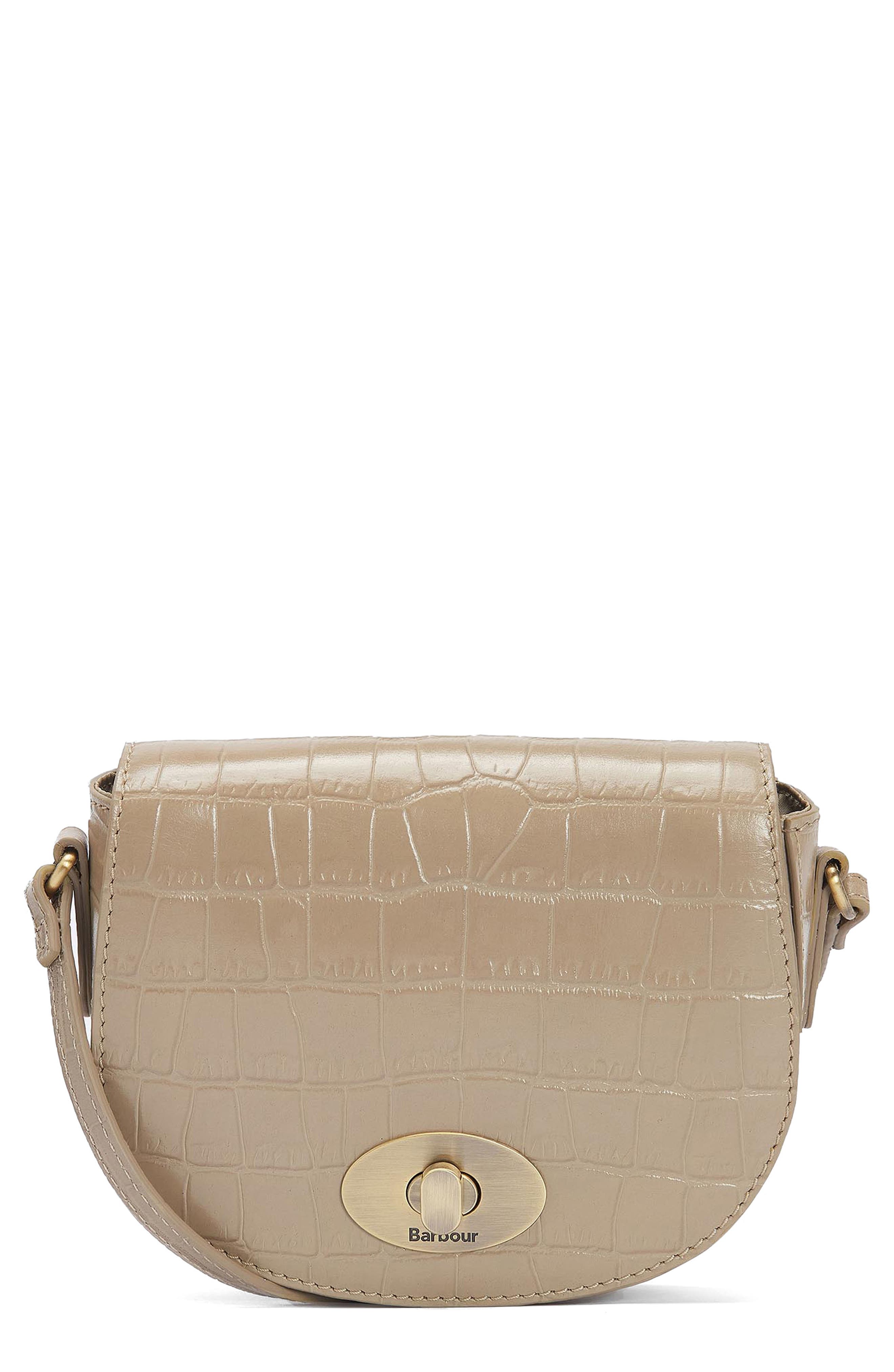 Barbour Eilein Croc Embossed Leather Saddle Crossbody Bag, Main, color, 