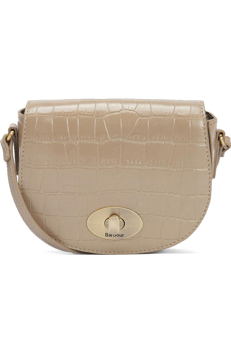 Barbour Eilein Croc Embossed Leather Saddle Crossbody Bag, Main, color,