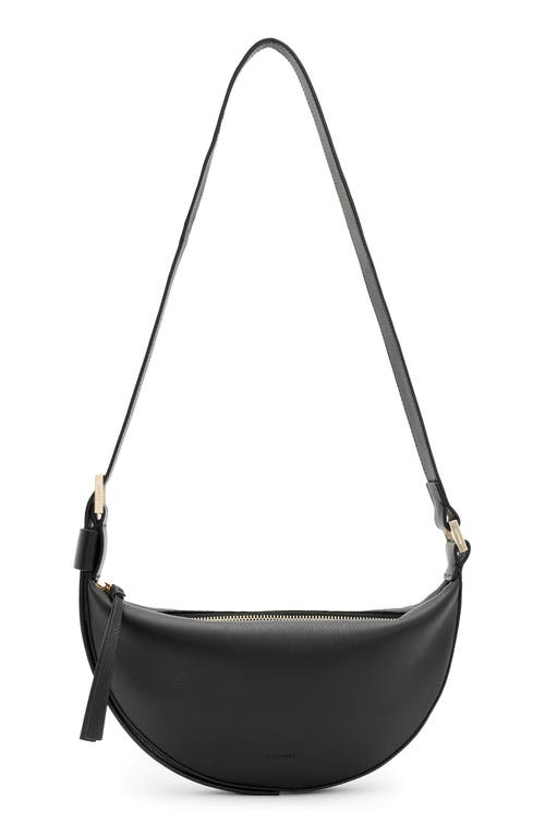 AllSaints Half Moon Leather Crossbody Bag in Black at Nordstrom