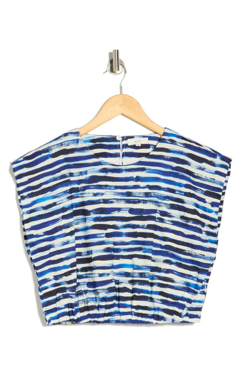 A.L.C. Billie Stripe Linen Blend Crop Top, Main, color, Navy Stripe