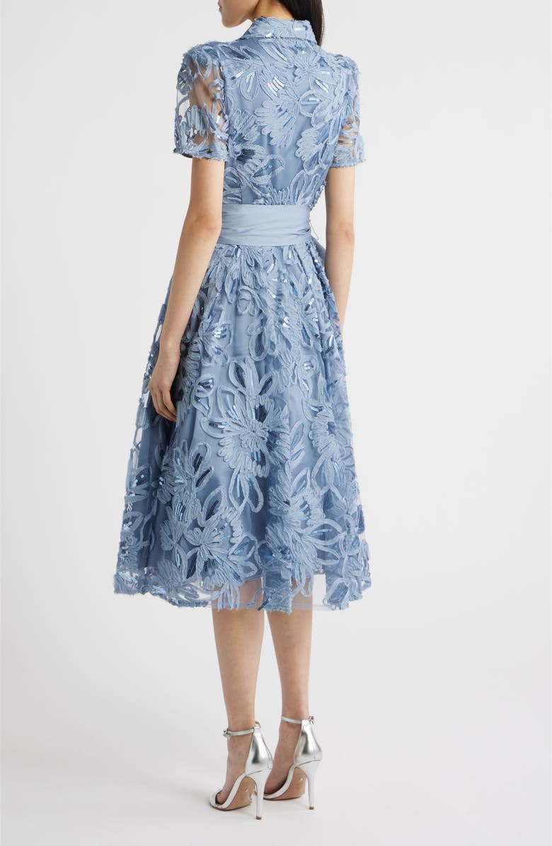 Tahari ASL Sequin Soutache Lace Cocktail Midi Dress, Alternate, color, Sky Blue