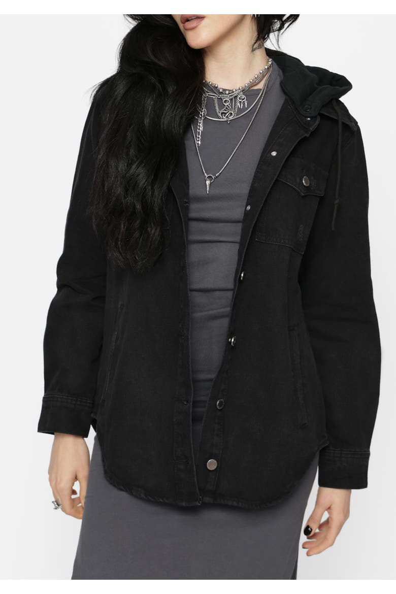 Trellis Hooded Pocket Denim Shacket, Main, color, Black