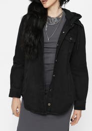 Disturbia Trellis Hooded Pocket Denim Shacket