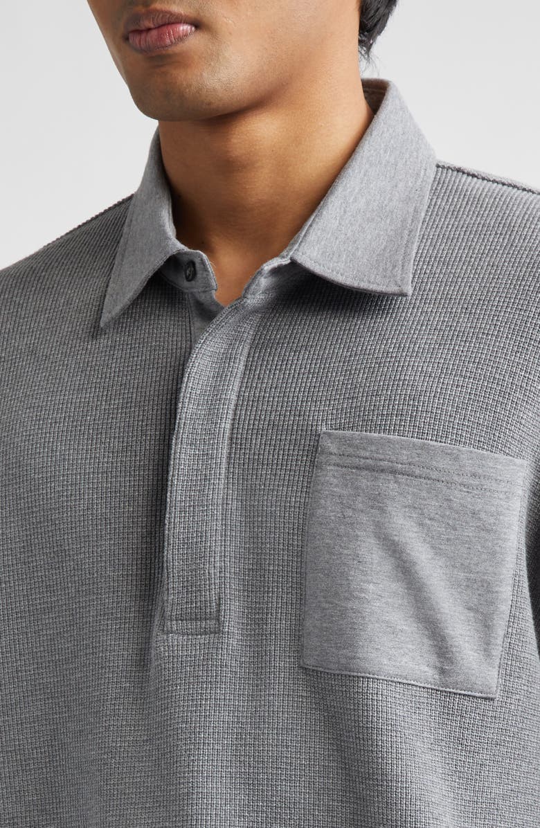 Thom Browne Waffle Knit Rugby Polo, Alternate, color, Med Grey
