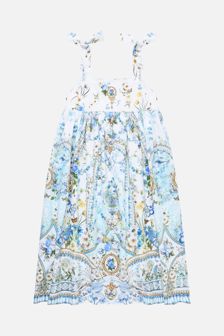 Kids Tie Strap Maxi Dress With Pintucks, Alternate, color, Dandelion Skies