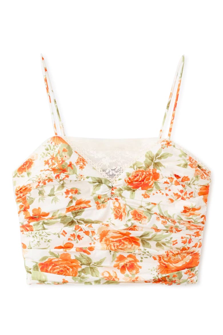 Lace Trim Floral Crop Camisole, Main, color, ORANGE