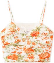 MANGO Lace Trim Floral Crop Camisole